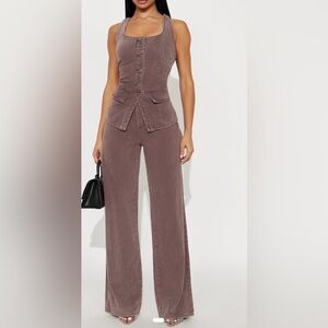 Fashion Nova Taupe Wide-Leg High-Rise Pants